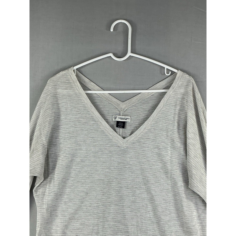 American Eagle Light‎ Gray V-Neck Long Sleeve Knit Top Womens Large